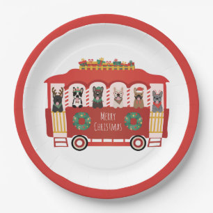 Merry Christmas French Bulldogs Holiday Trolly Paper Plate