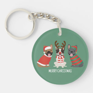 Merry Christmas French Bulldogs Key Ring