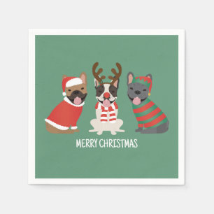 Merry Christmas French Bulldogs Napkin
