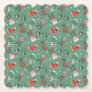 Merry Christmas French Bulldogs Paper Coaster