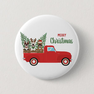 Merry Christmas French Bulldogs Red Pickup Truck 6 Cm Round Badge