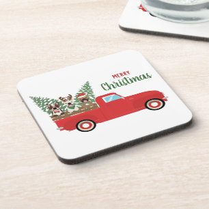 Merry Christmas French Bulldogs Red Pickup Truck Coaster