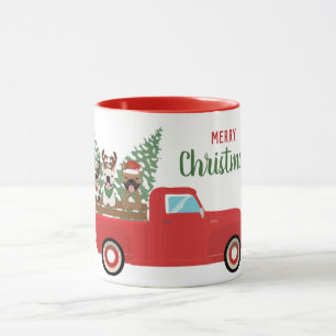 Merry Christmas French Bulldogs Red Pickup Truck Mug