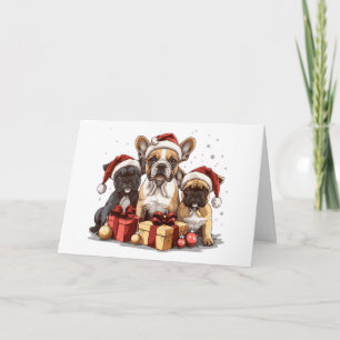 Merry Christmas French Bulldogs Santa Hat Holiday Card