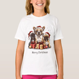 Merry Christmas French Bulldogs Santa Hat T-Shirt