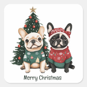 Merry Christmas French Bulldogs Square Sticker