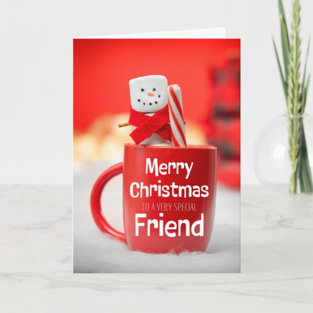 Merry Christmas Friend Marshmallow Snowman Holiday Card (Front)