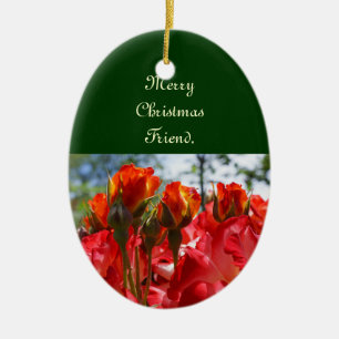 Merry Christmas Friend ornaments Red Roses Holiday
