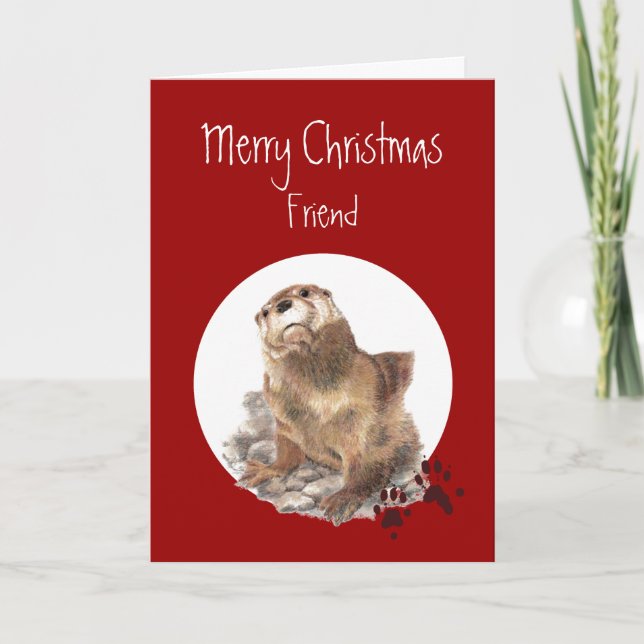 Merry Christmas Friend Otter Animal Humour Holiday Card (Front)
