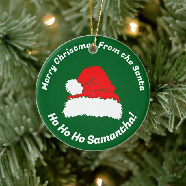 Merry Christmas Friend Santa Hat Hohoho Ceramic Tree Decoration (Tree)