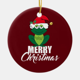 Merry Christmas Frog Ceramic Tree Decoration