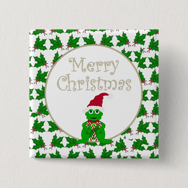 Merry Christmas Frog with Candy Cane Button (Front)