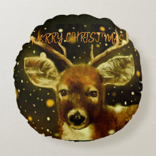 Merry Christmas From A Deer Round Cushion
