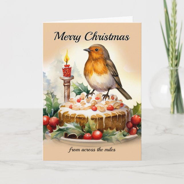 Merry Christmas from Across the Miles Robin  Thank You Card (Front)