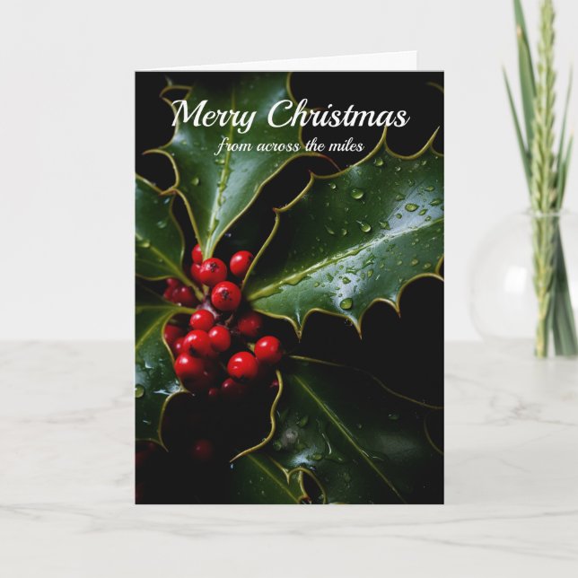 Merry Christmas from Across the Miles Winter Holly Thank You Card (Front)