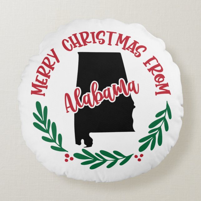 Merry Christmas From Alabama US Red Green White Round Cushion (Front)