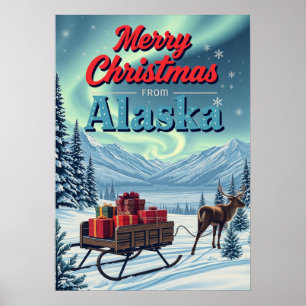 Merry Christmas From Alaska Retro Poster