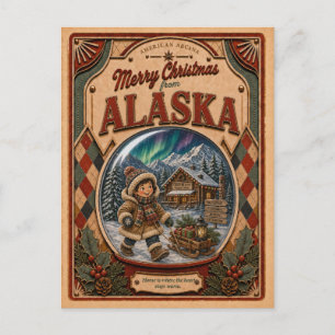 Merry Christmas from Alaska Vintage Snow Globe Holiday Postcard
