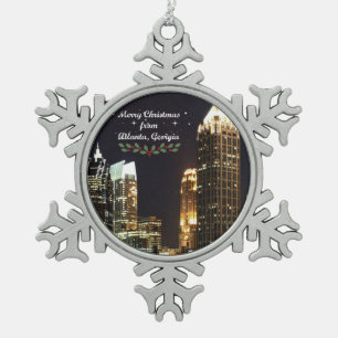 Merry Christmas from Atlanta, Georgia Snowflake Pewter Christmas Ornament