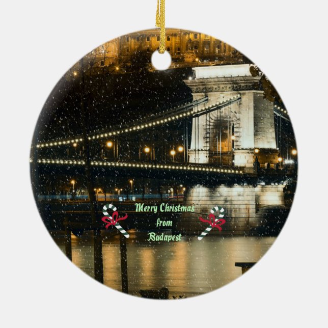Merry Christmas from Budapest Ceramic Tree Decoration (Back)