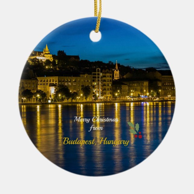 Merry Christmas from Budapest - Danube River Ceram Ceramic Tree Decoration (Front)