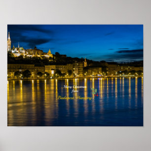 Merry Christmas from Budapest - Danube River Poster