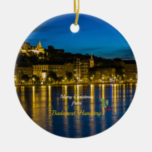 Merry Christmas from Budapest, Hungary, Ceramic Tree Decoration