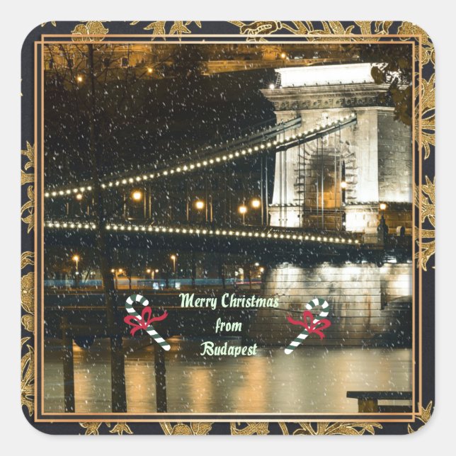 Merry Christmas from Budapest Square Sticker (Front)