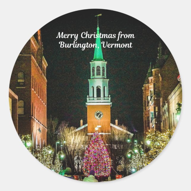 Merry Christmas from Burlington, Vermont Classic Round Sticker (Front)