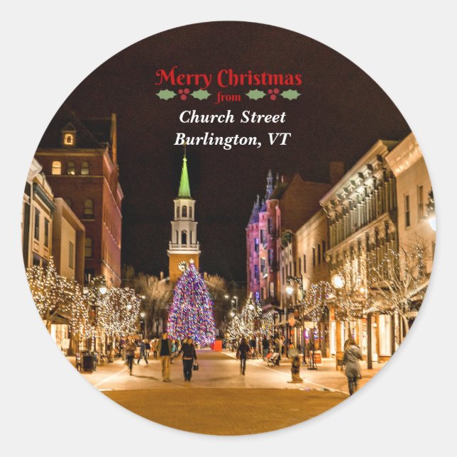 Merry Christmas from Burlington VT,  Classic Round Sticker (Front)