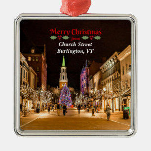 Merry Christmas from Burlington VT,  Metal Tree Decoration