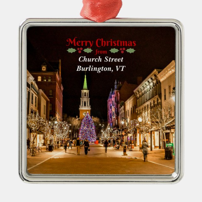 Merry Christmas from Burlington VT,  Metal Tree Decoration (Front)