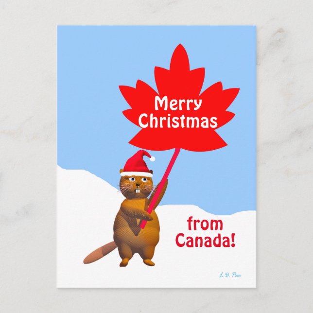 Merry Christmas from Canada Beaver Holiday Postcard (Front)