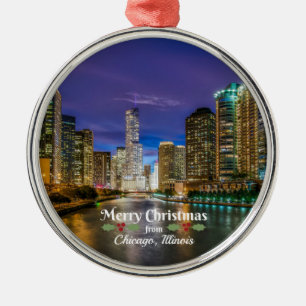 Merry Christmas from Chicago, IL Metal Tree Decoration