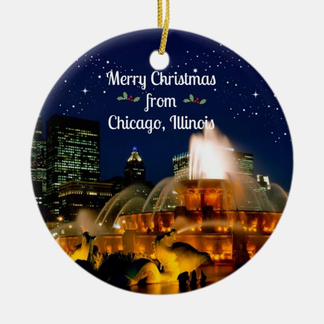 Merry Christmas from Chicago, Illinois Ceramic Tree Decoration (Front)