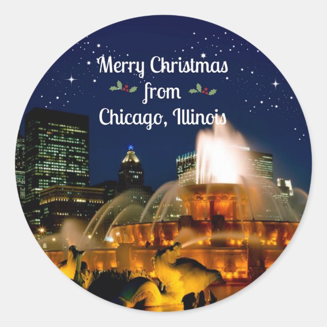 Merry Christmas from Chicago, Illinois Classic Round Sticker (Front)
