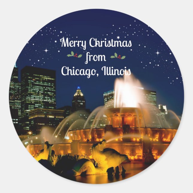 Merry Christmas from Chicago, Illinois, Classic Round Sticker (Front)