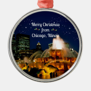 Merry Christmas from Chicago, Illinois Metal Tree Decoration