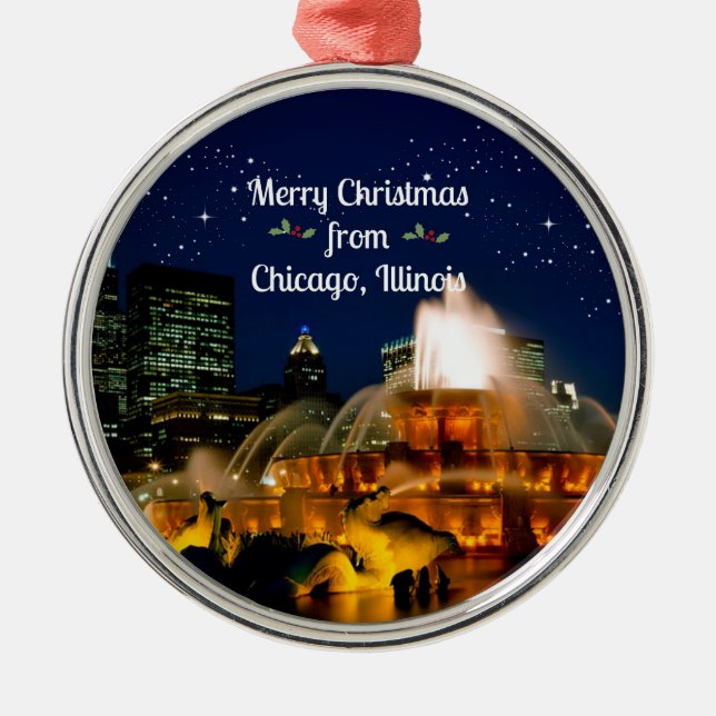 Merry Christmas from Chicago, Illinois Metal Tree Decoration (Front)