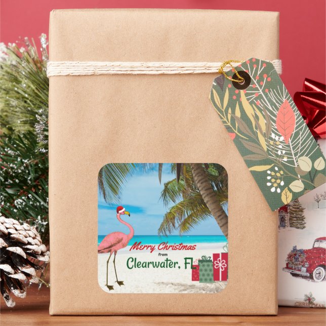 Merry Christmas from Clearwater, FL Square Sticker (Holiday)