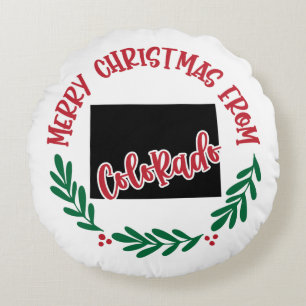 Merry Christmas From Colorado US Red Green White  Round Cushion