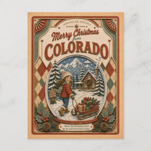 Merry Christmas from Colorado Vintage Snow Globe Holiday Postcard
