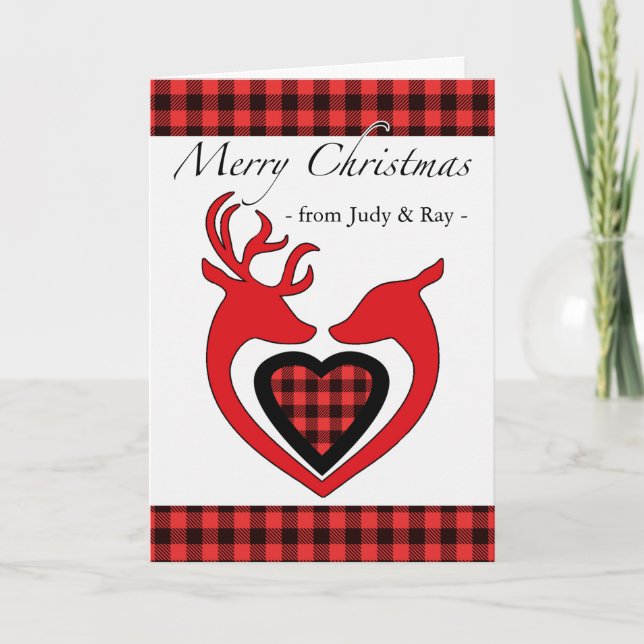 Merry Christmas from Couple with Deer and Plaid Card (Front)