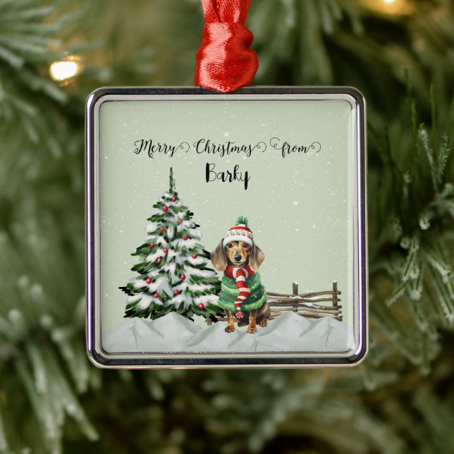 Merry Christmas from Dog's Name Metal Tree Decoration (Tree)