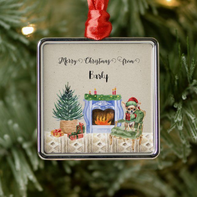 Merry Christmas from Dog's Name Metal Tree Decoration (Tree)