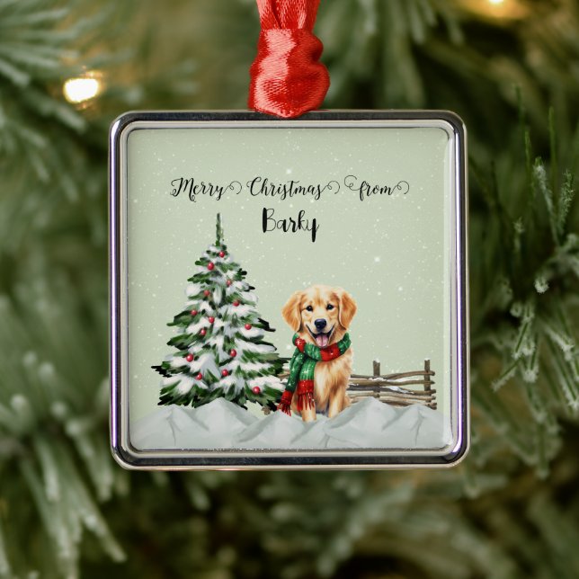 Merry Christmas from Dog's Name Metal Tree Decoration (Tree)
