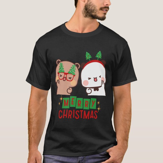 Merry Christmas From Dudu Bear And Bubu Panda  T-Shirt (Front)