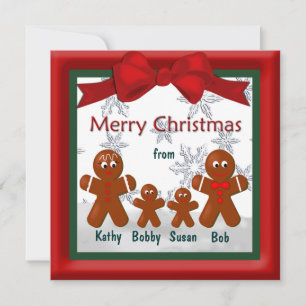 Merry Christmas From Family of Four Gingerbread Holiday Card