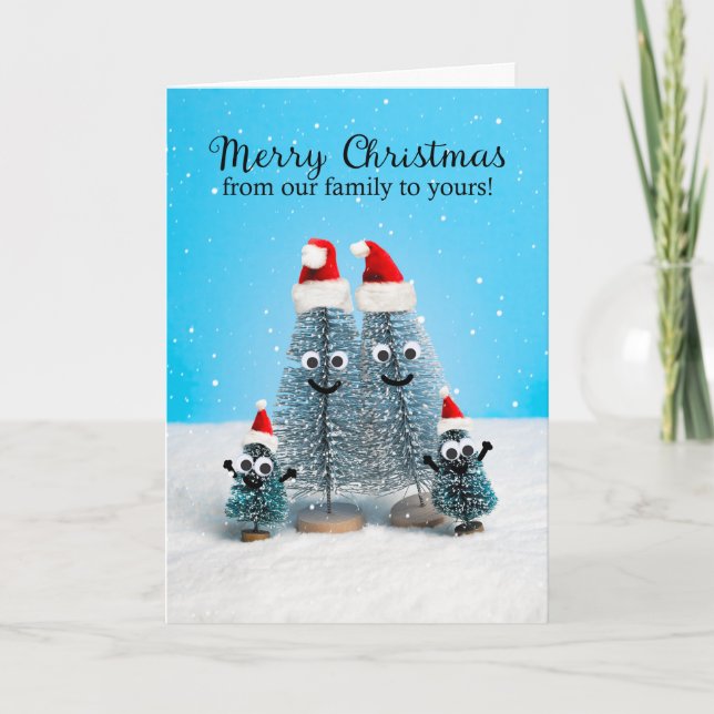 Merry Christmas From Family of Four Trees Holiday Card (Front)