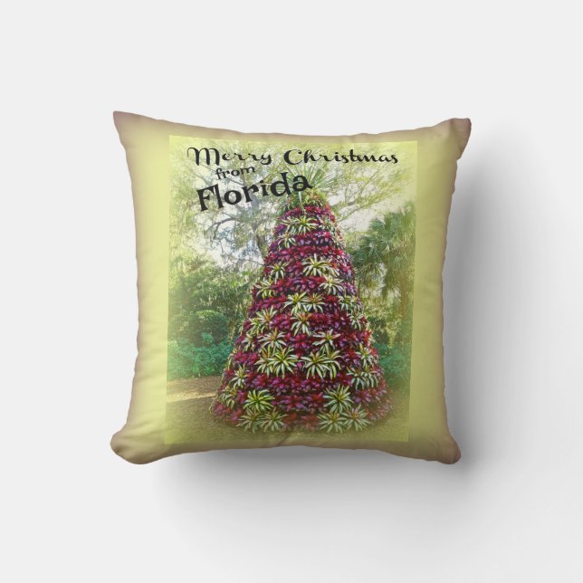 Merry Christmas from Florida Bromeliad Tree Cushion (Front)